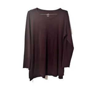 J. Jill Simply Supima Womens Tunic T-Shirt Large Plum Long Sleeve Crew Neck